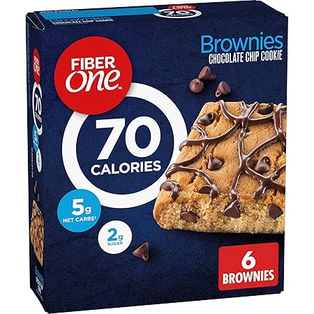 Fiber One 70 Calorie Brownies, Chocolate Chip Cookie, Snack Bars, 6 Bars, 5.34 oz
