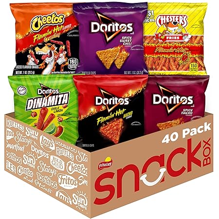 Frito-Lay Fiery Mix Variety Pack, Hot & Spicy Snacks Single Serve Bags, (Pack of 40), Flamin' Hot Cheetos, Doritos, Chester's Hot Fries