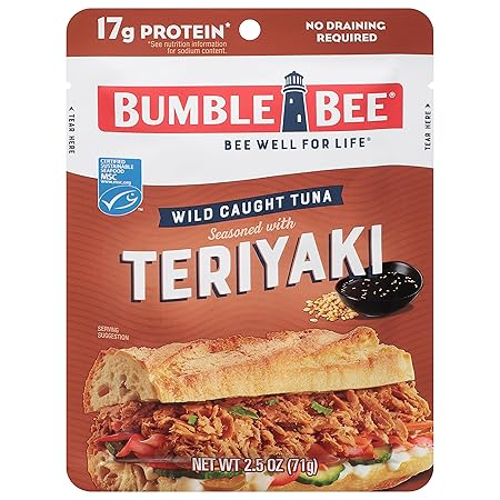 Bumble Bee Teriyaki Seasoned Tuna, 2.5 oz Pouch - Ready to Eat - Wild Caught Tuna Packet - 17g Protein per Serving