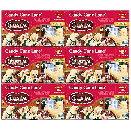 Celestial Seasonings Green Tea, Decaffeinated Candy Cane Lane, 18 Count (Pack of 6)