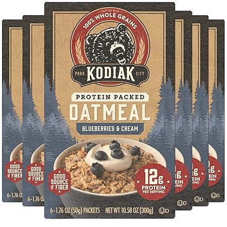 Kodiak Instant Oatmeal Packets, Blueberries & Cream, High Protein, 100% Whole Grains, 6 boxes with 6 packets (36 packets)