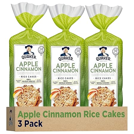 Quaker Large Rice Cakes, Apple Cinnamon, Pack of 3