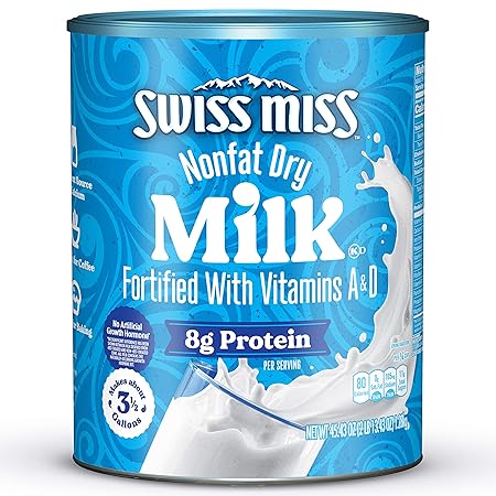 Swiss Miss Shelf Stable Nonfat Dry Powdered Milk, 45.43 oz. Canister – Fortified with Vitamins A and D, Excellent Source of Calcium