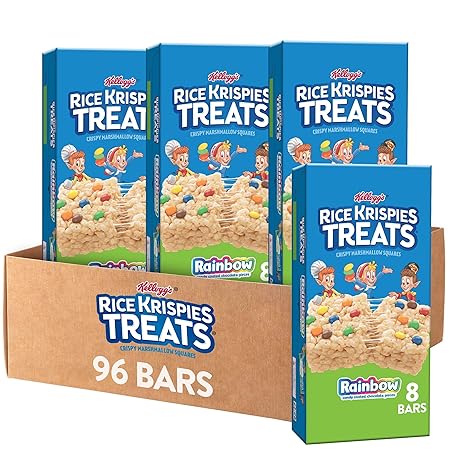 Rice Krispies Treats Marshmallow Snack Bars, Kids Snacks, School Lunch, Rainbow (12 Boxes, 96 Bars)