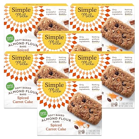 Simple Mills Almond Flour Snack Bars, Spiced Carrot Cake - Gluten Free, Made with Organic Coconut Oil, Breakfast Bars, Healthy Snacks, Paleo Friendly, 6 Ounce (Pack of 6)