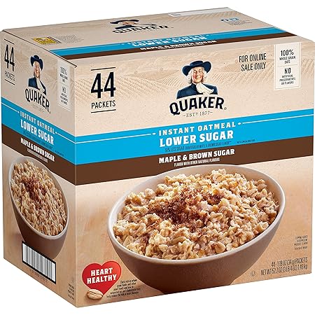 Quaker Instant Oatmeal Lower Sugar, Maple & Brown Sugar, 1.19 Oz, Pack of 44
