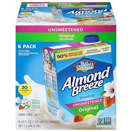 Almond Breeze Dairy Free Almondmilk Unsweetened Original 32 Oz Boxes, 6 Count
