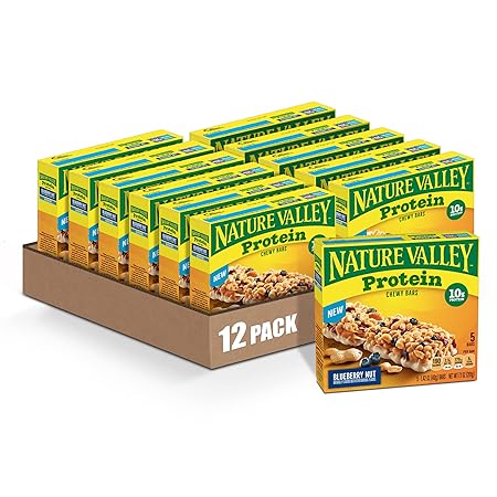 Nature Valley Protein Granola Bars, Blueberry Nut, Chewy Snack Bars, 5 Bars, 7.1 OZ (Pack of 12)