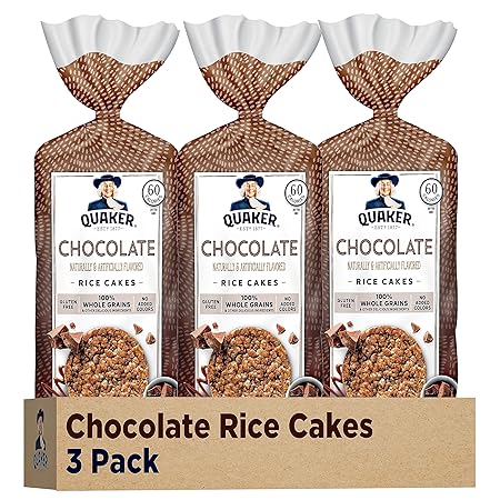 Quaker Large Rice Cakes, Chocolate, 7.23 oz Bags, (3 Pack), Gluten Free, Whole Grain, No Added Colors