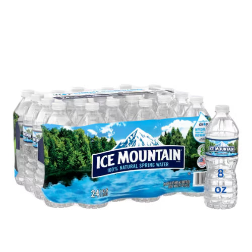 Ice Mountain 100% Natural Spring Water, 8 fl oz Bottles, 24 Pack – Pure Refreshing Bottled Water for Home, Office & On-the-Go