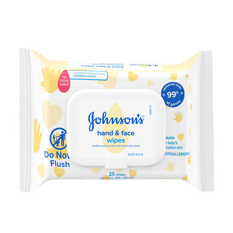 Johnson's Hand & Face Gentle Cleansing Wipes, Alcohol-Free, 25 ct