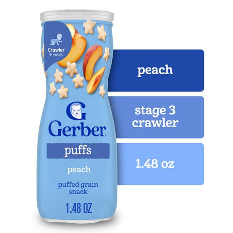Gerber Stage 3 Baby Snacks Peach Puffs Puffed Grain Snack Baby Led Feeding