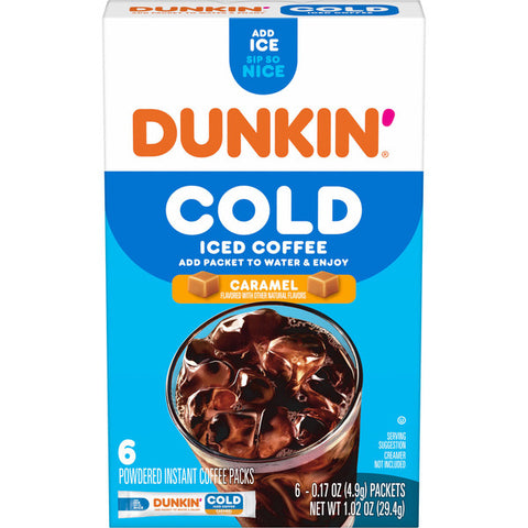 Dunkin' Dunkin’ Cold Iced Coffee, Caramel Artificially Flavored Powdered Instant Coffee Packs, 6 count
