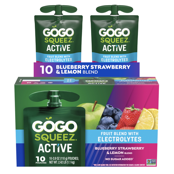 GoGo Squeez Fruit Blend with Electrolytes, Blueberry Strawberry & Lemon 10 pack