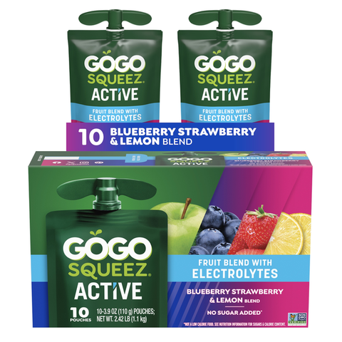 GoGo Squeez Fruit Blend with Electrolytes, Blueberry Strawberry & Lemon 10 pack