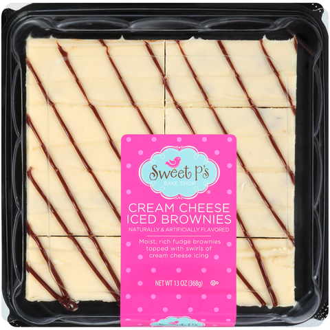 Sweet P's Moist, Rich Fudge Cream Cheese Iced Brownies Topped With Swirls Of Cream Cheese Icing