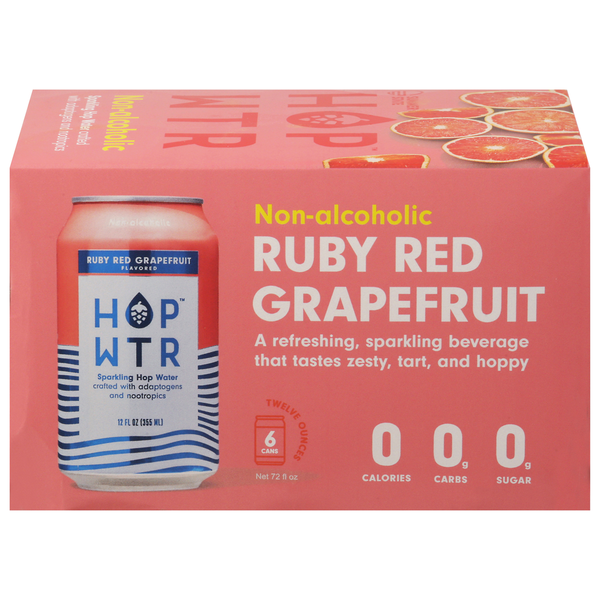 HOP WTR Sparkling Hop Water, Ruby Red Grapefruit, Non-Alcoholic