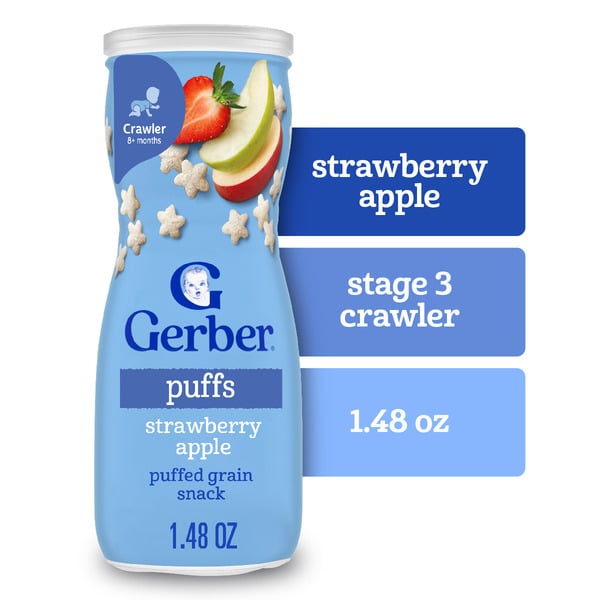 Gerber Stage 3 Baby Snacks Strawberry Apple Puffs Grain Snack Baby Led Feeding