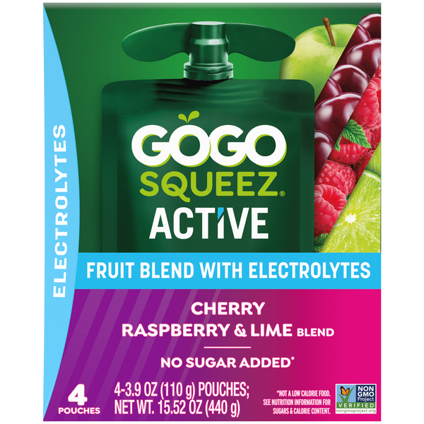 GoGo Squeez Fruit Blend, Cherry Raspberry & Lime 4 pack