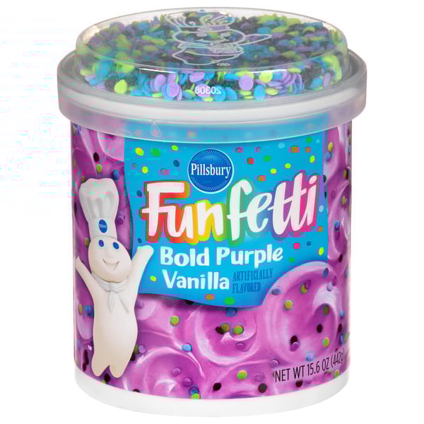 Pillsbury Funfetti Bold Purple Vanilla Frosting, 15.6 Oz Tub