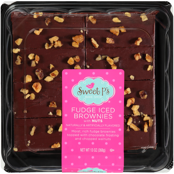 Sweet P's Moist, Rich Fudge Iced Brownies With Nuts Topped With Chocolate Frosting And Chopped Walnuts
