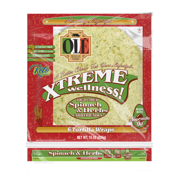 Ole Xtreme Wellness Spinach & Herbs, 10" Tortillas, Keto Friendly