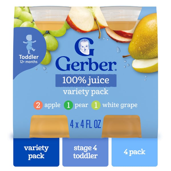 Gerber Toddler Juice Apple Pear White Grape Toddler Drink Variety Pack 4Pk