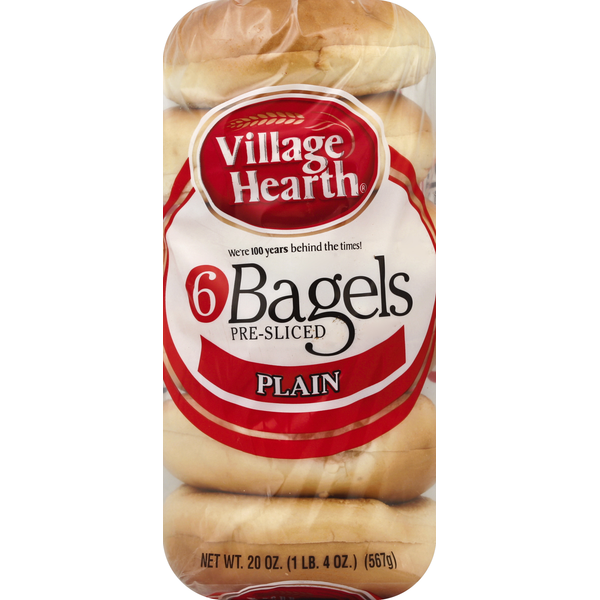 Village Hearth Bagels, Pre Sliced, Plain