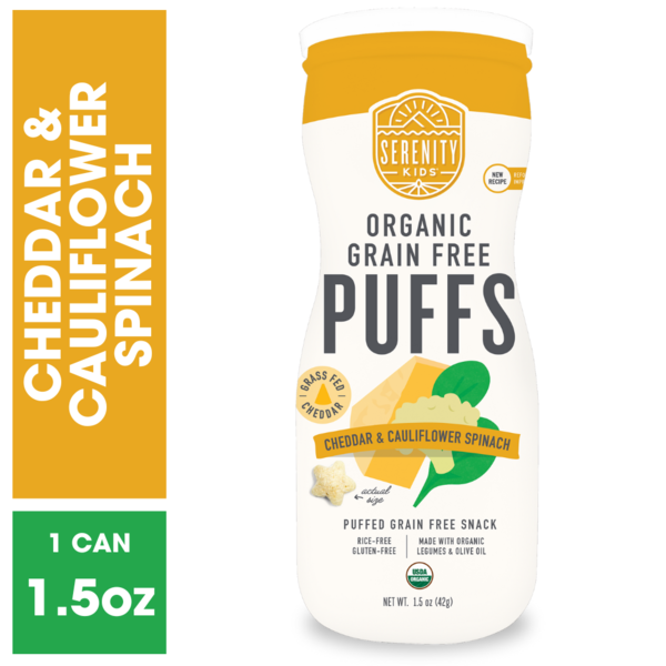 Serenity Kids Organic Grain Free Puffs, Cheddar & Cauliflower Spinach