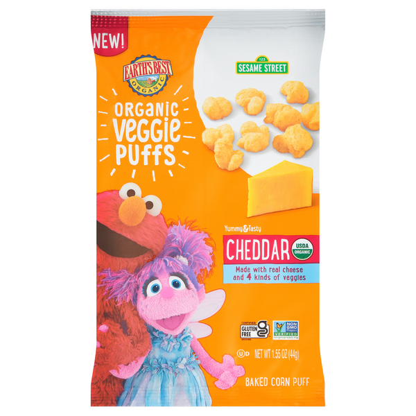 Earth's Best Veggie Puffs, Organic, Cheddar, 123 Sesame Street