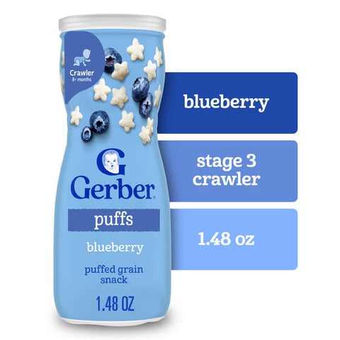 Gerber Stage 3 Baby Snacks Blueberry Puffs Puffed Grain Snack Baby Led Feeding