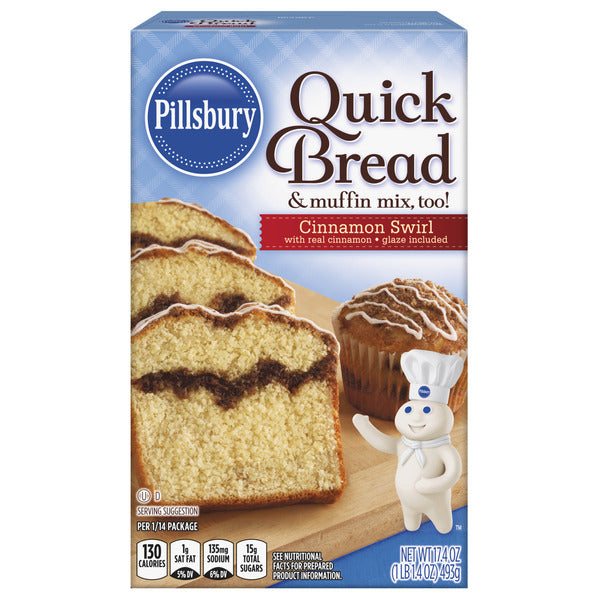 Pillsbury Cinnamon Swirl Quick Bread and Muffin Mix, 17.4 Oz Box