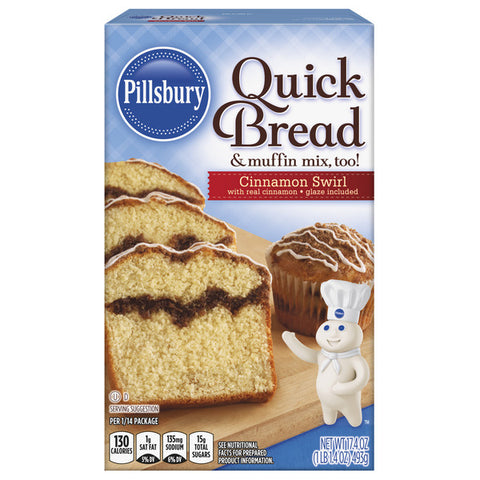 Pillsbury Cinnamon Swirl Quick Bread and Muffin Mix, 17.4 Oz Box