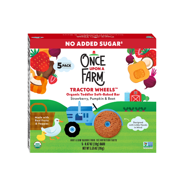 Once Upon a Farm Organic Tractor Wheels Toddler Bar, Strawberry, Pumpkin & Beet