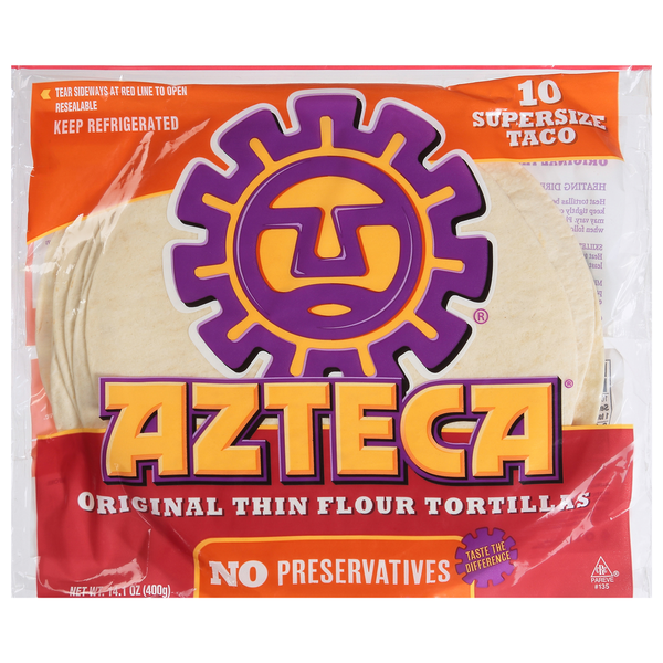 Azteca Tortillas, Original Thin Flour, Supersize Taco