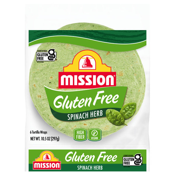 Mission Gluten Free Spinach & Herb Tortilla Wraps, 6 Count