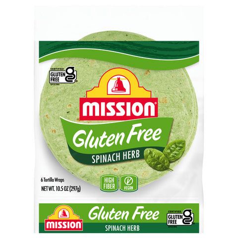 Mission Gluten Free Spinach & Herb Tortilla Wraps, 6 Count