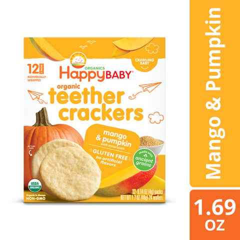 Happy Baby Organics Organics Organic Teether Crackers Gluten Free Mango & Pumpkin with Amaranth 12-0.14 oz Packs UNIT