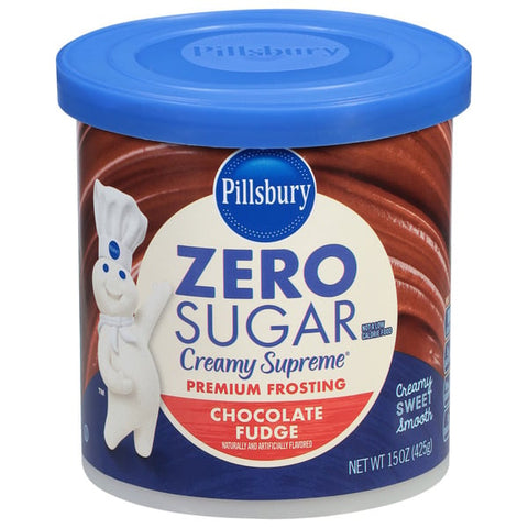 Pillsbury Zero Sugar Creamy Supreme Chocolate Fudge Flavored Premium Frosting, 15 Oz Tub