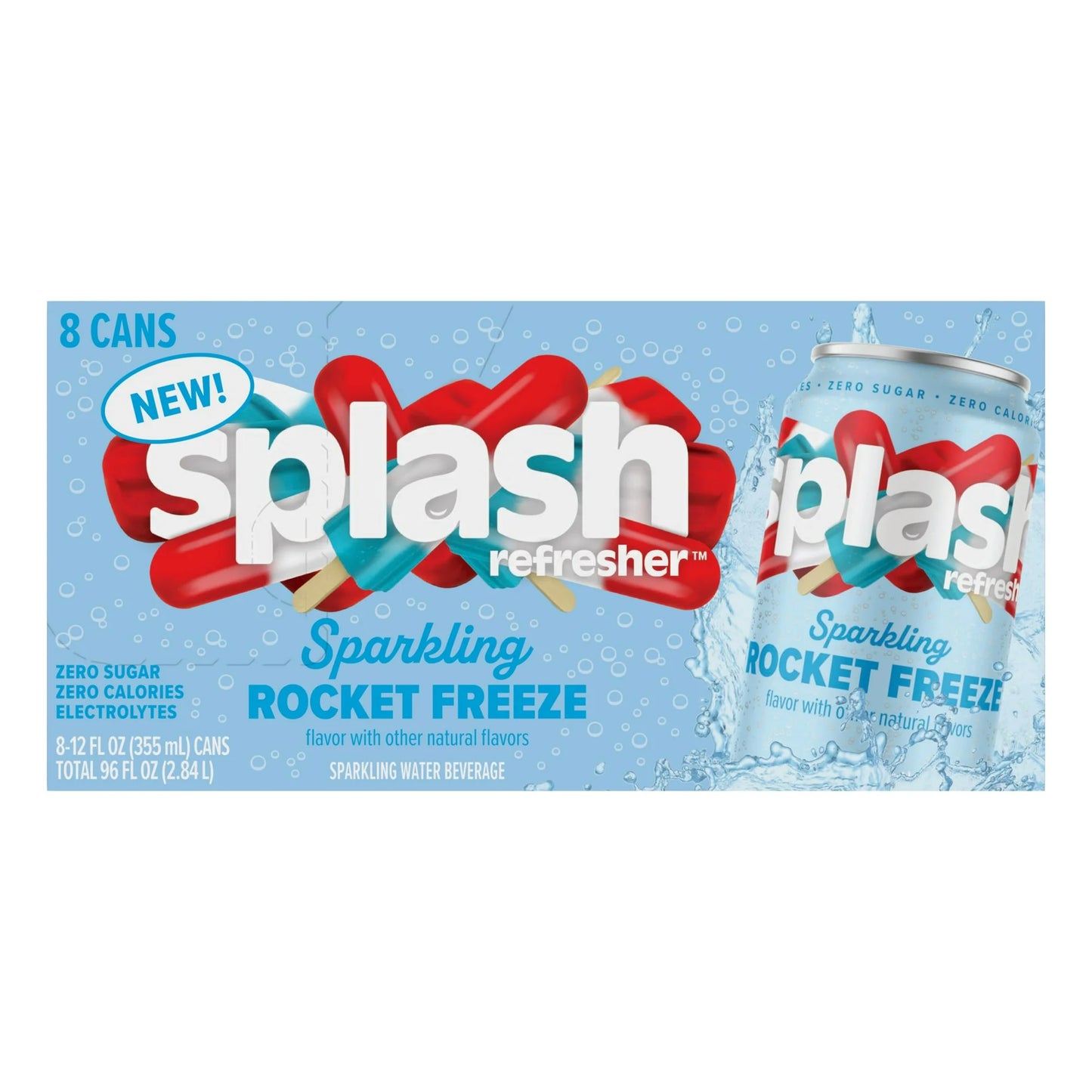 Splash Rocket Freeze Sparkling Water, 12 fl oz, 24 Cans