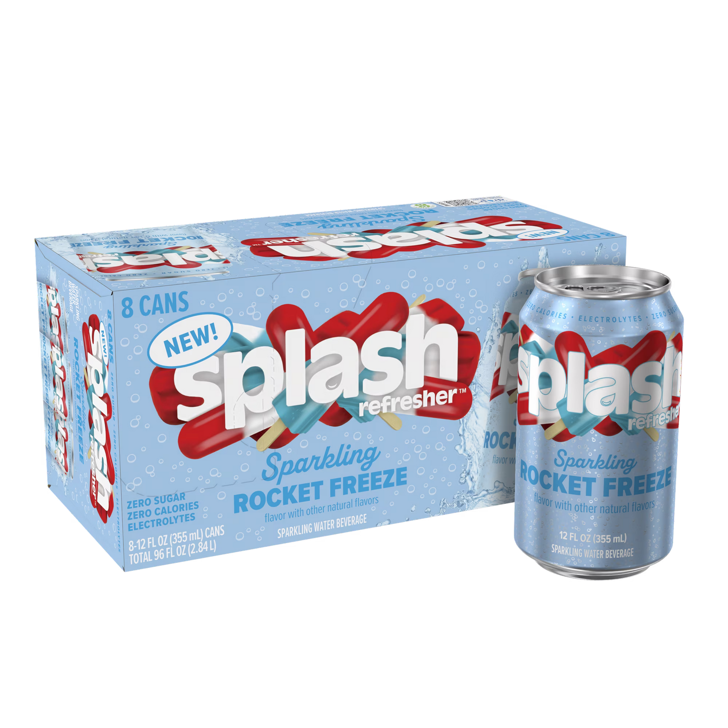 Splash Rocket Freeze Sparkling Water, 12 fl oz, 24 Cans